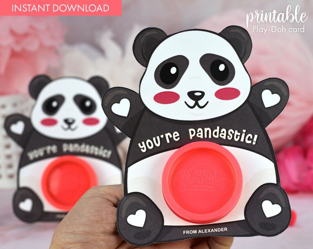 Play-doh Valentines Gift Card Printable Class Mates Gift Non-candy Gift Small Gift Panda DIY Play... | Etsy (US)