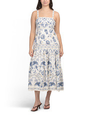 Linen Blend Tiered Maxi Dress With Floral Print | Marshalls