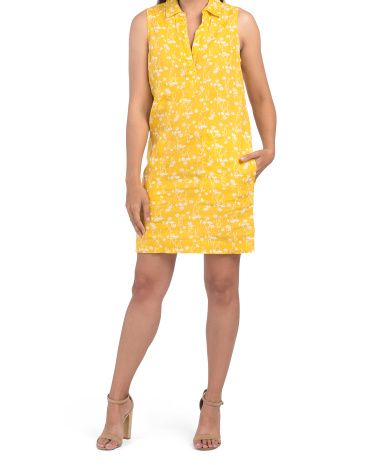 Linen Sleeveless Popover Collar Print Short Dress | Marshalls