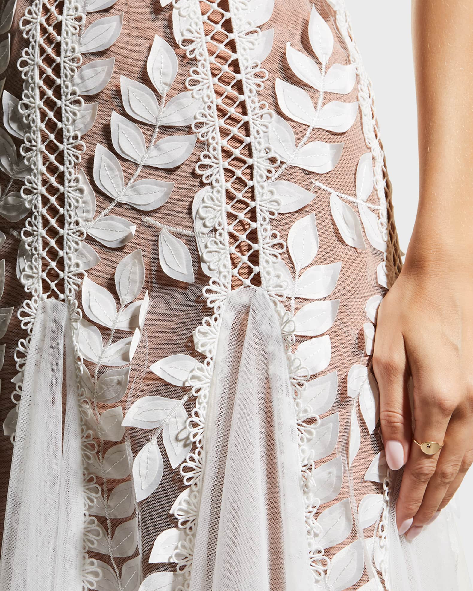 Bronx and Banco Saba Blanc Floral-Appliqu&eacute; Lace Midi Dress | Neiman Marcus