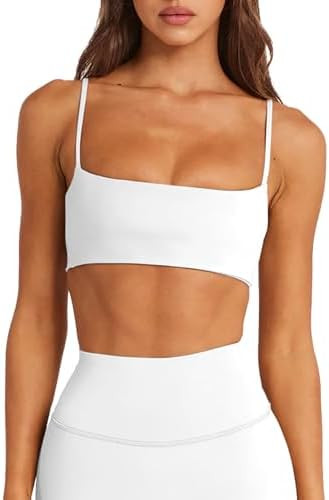 LASLULU Womens Adjustable Spaghetti Straps Sports Bra Square Neck Wireless Padded Workout Yoga Cr... | Amazon (US)