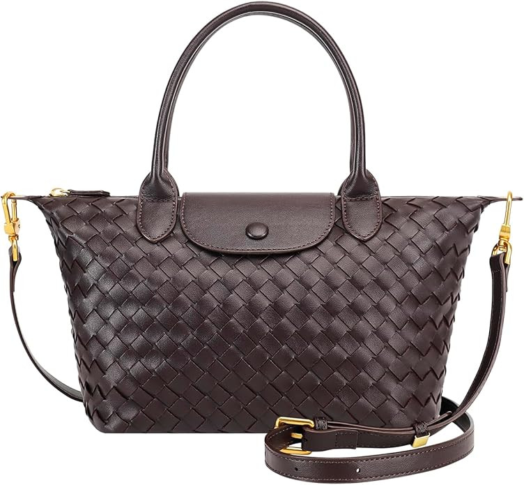 Vegan Leather Handbag, Top-Handle Shoulder Bag, Leather Crossbody Bag for Women, Woven Tote Purse | Amazon (US)