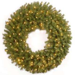 National Tree Company 30 in. Artificial Battery Operated Norwood Fir Wreath with Warm White LED L... | The Home Depot