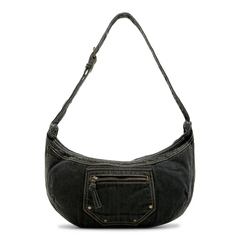 No Boundaries Women's Denim Hobo Bag, Dark Wash | Walmart (US)
