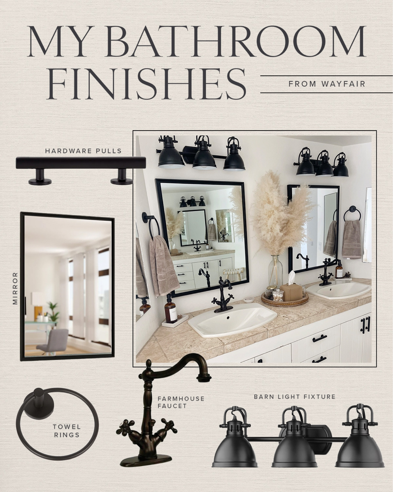 H O M E \ bathroom finishes: mirror, light fixtures, sink faucet, towel rings and hardware pulls!

Home decor 

#LTKhome