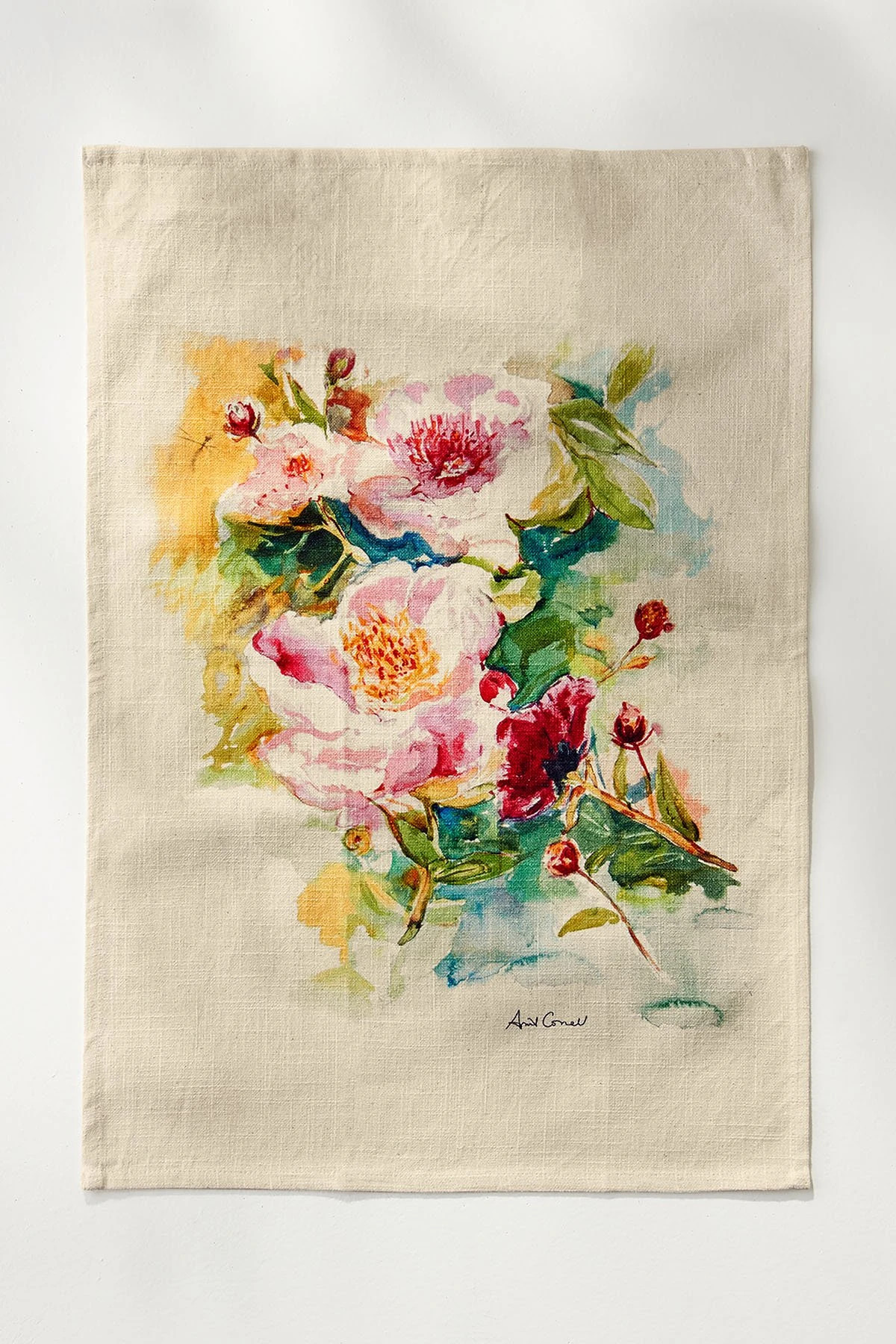 April Cornell Peony Watercolor Tea Towel | Soft Surroundings
