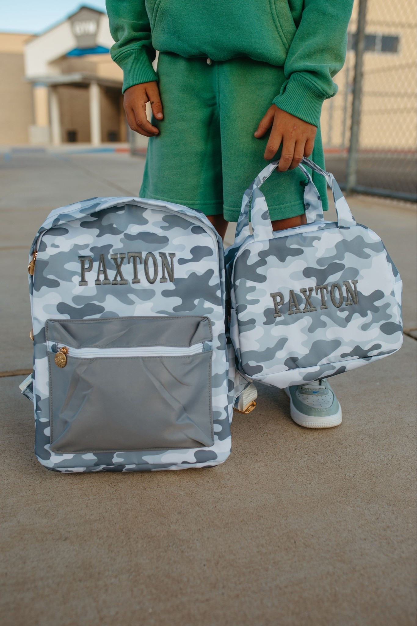 Back to school,  but make it cute!! Love this grey camo backpack & lunchbox  I got to help design with Kenz Kustomz! Code: BRITTHORTON gets 10% off!