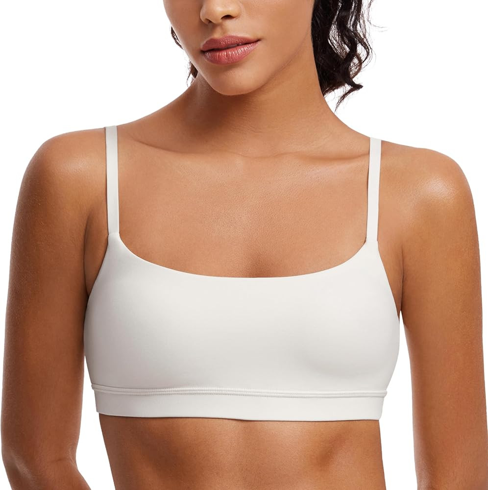 CRZ YOGA Womens Butterluxe Adjustable Spaghetti Strap Sports Bra - Scoop Neck Wireless Padded Yog... | Amazon (US)
