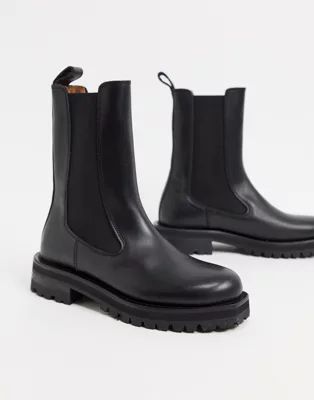 & Other Stories leather tall chunky flat boots in black | ASOS (Global)