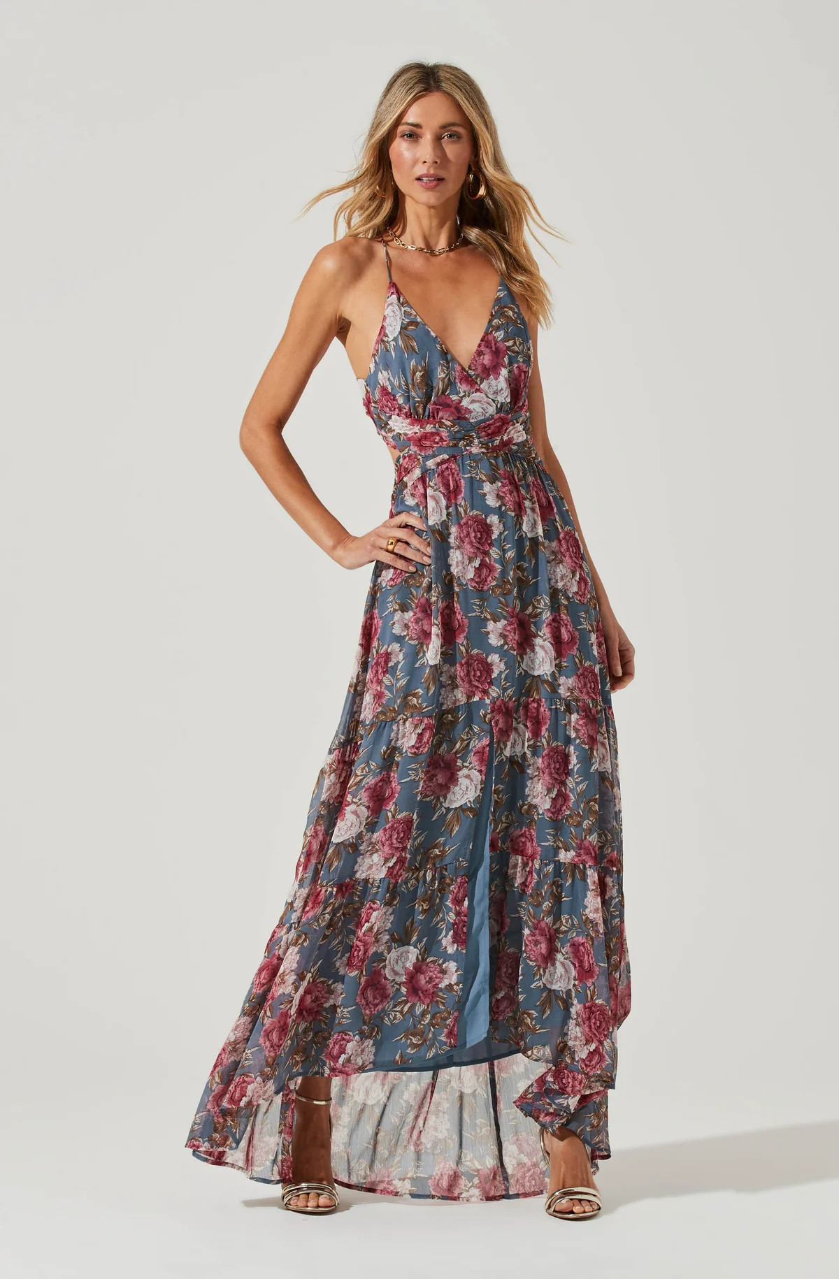 Frolic Floral Cutout Maxi Dress - TAUPE FUCHSIA MULTI FLORAL / XS | ASTR The Label (US)