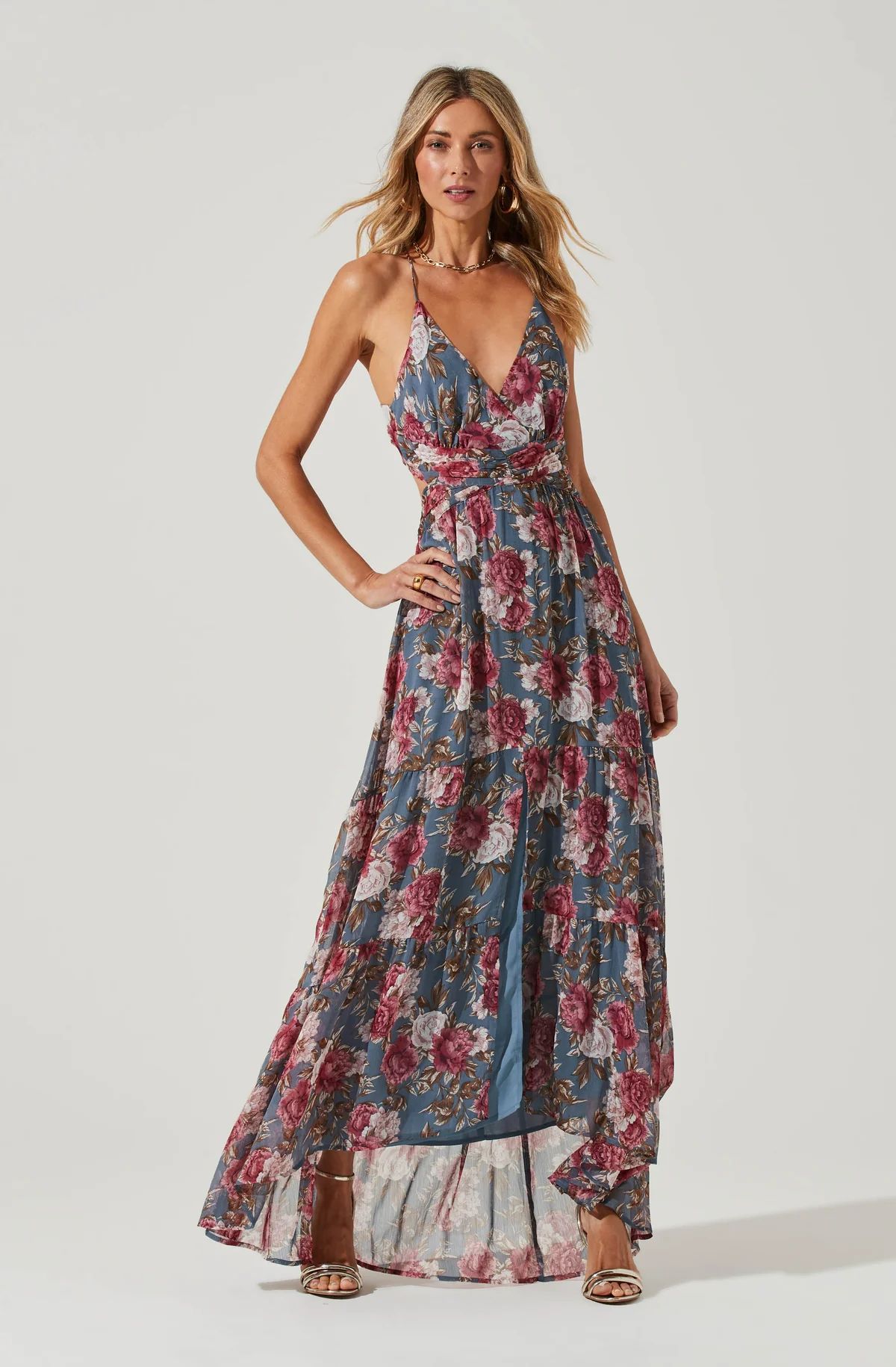 Frolic Floral Cutout Maxi Dress - TAUPE FUCHSIA MULTI FLORAL / XS | ASTR The Label (US)