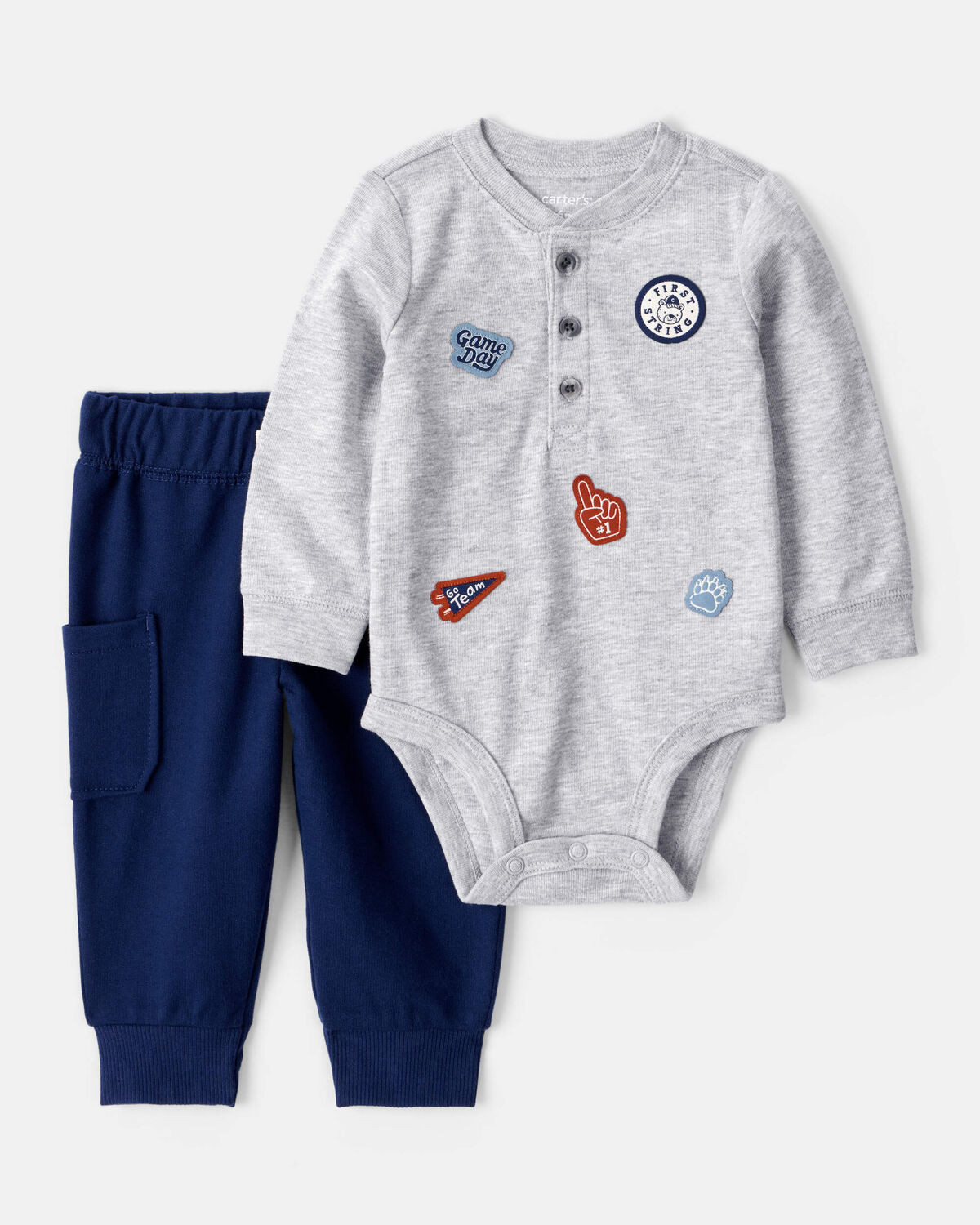 Baby Boy 2-Piece Sports Long-Sleeve Bodysuit & Pant Set - Grey | Carter's Inc
