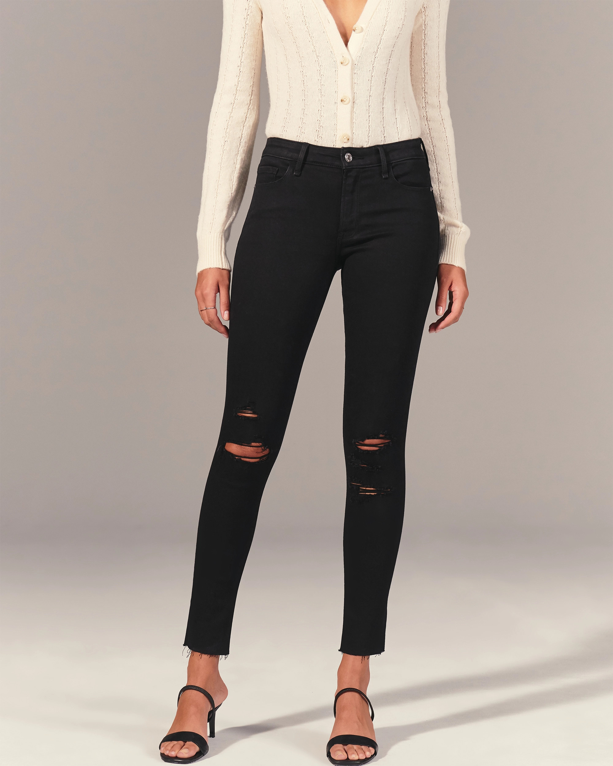 Ripped Mid Rise Super Skinny Jeans | Abercrombie & Fitch (US)