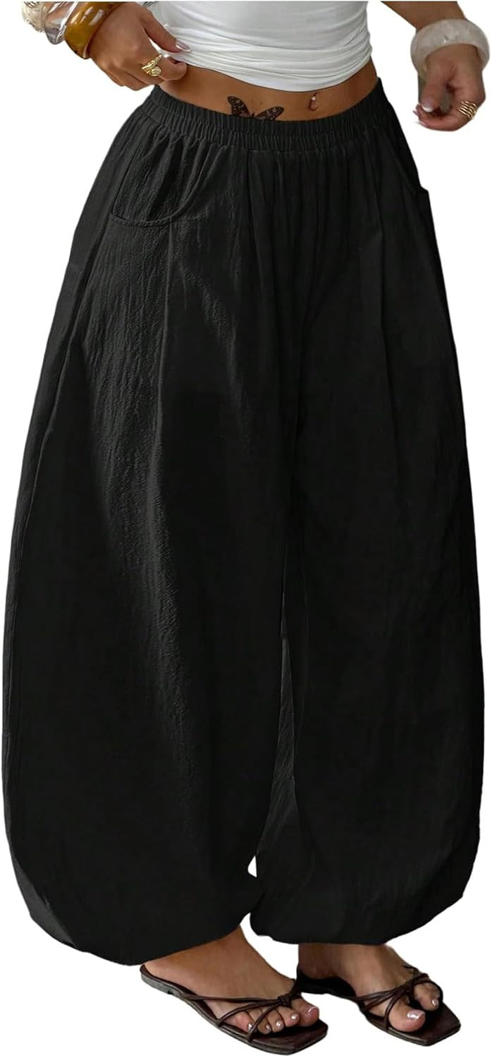 SOLY HUX Women's Balloon Pants Baggy Bloomer Lantern Trousers with Pocket | Amazon (US)