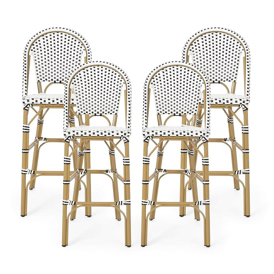 Christopher Knight Home 314450 Kinner Outdoor Barstool, Black + White + Bamboo Print Finish | Amazon (US)