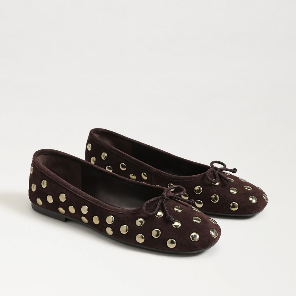 Sam Edelman Alie Studded Ballet Flat Cafe Noir Suede | Sam Edelman