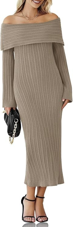 Saodimallsu Womens Off Shoulder Maxi Sweater Dress Long Sleeve Bodycon Sexy Elegant Cocktail Part... | Amazon (US)