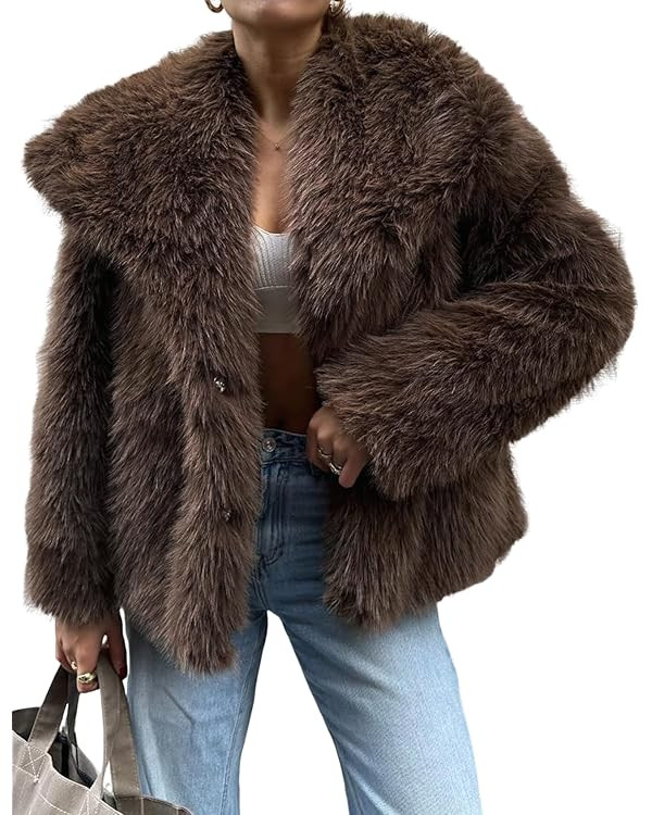 Yimoon Womens Faux Fur Coat Lapel Open Front Fluffy Shaggy Jacket Winter Warm Furry Overcoat | Amazon (US)