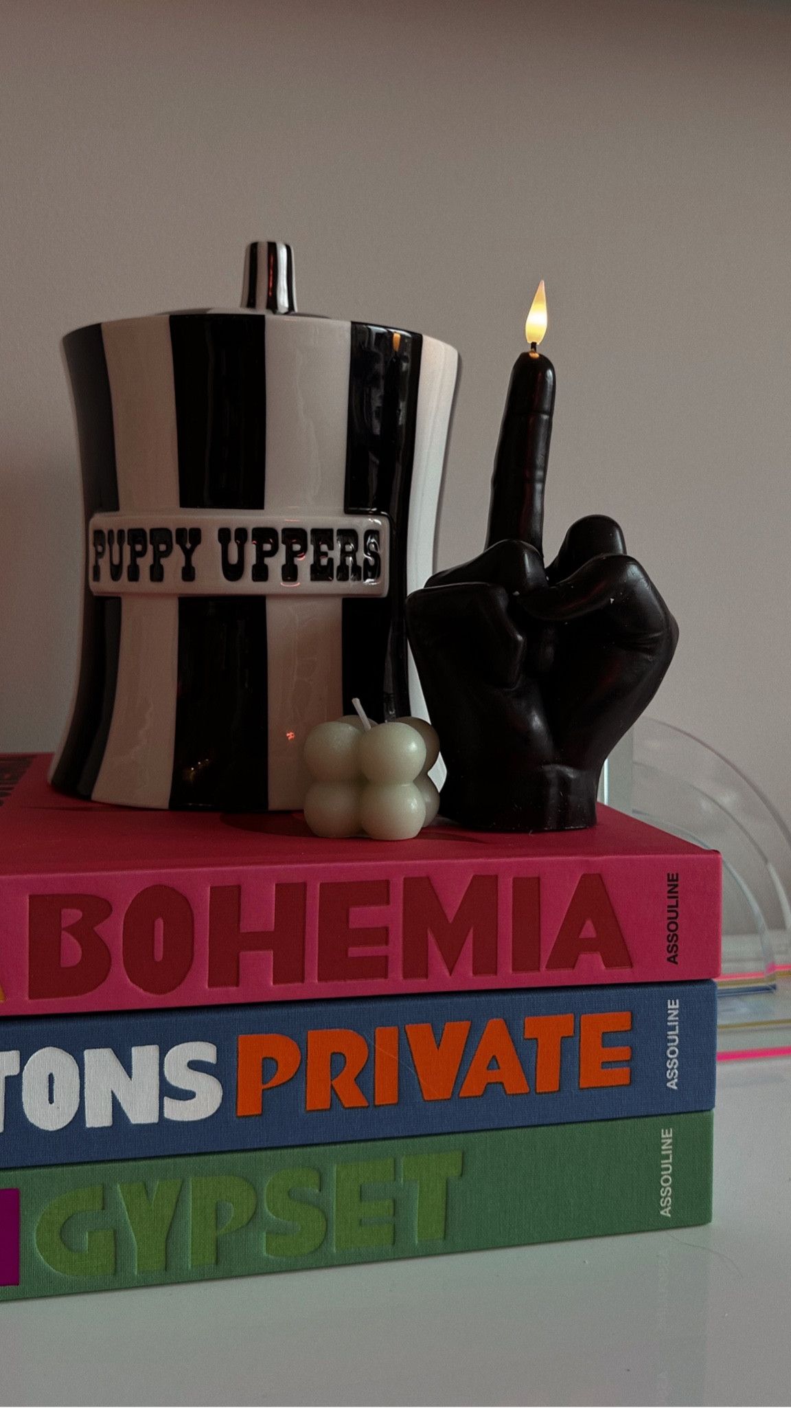 COLORFUL HOME DECOR
ASSOULINE coffee table books
Trendy candles
Bubble candles
Jonathan Adler puppy treat canister 
Amazon finds

#LTKFind #LTKhome