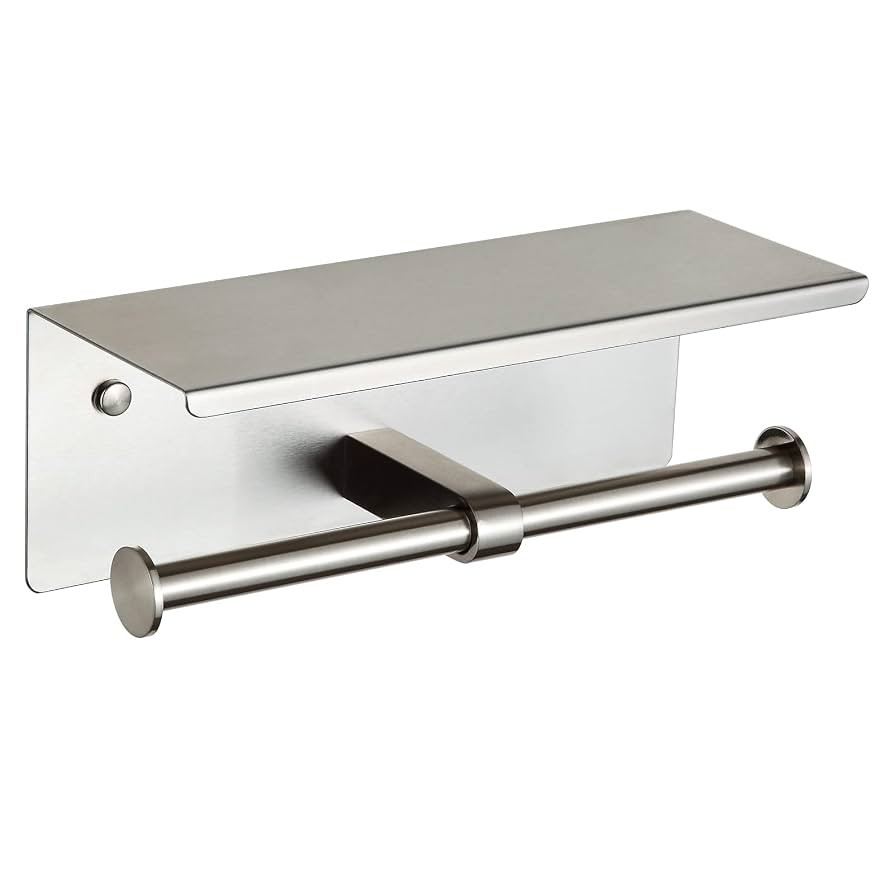 Double Toilet Paper Holder with Shelf Brushed Nickel Toilet Paper Holder Wall Mounted | Amazon (US)
