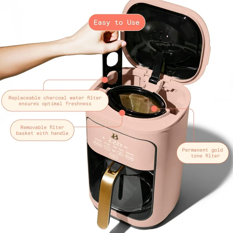Beautiful 14-Cup Programmable Drip Coffee Maker with Touch-Activated Display, Rose by Drew Barrym... | Walmart (US)