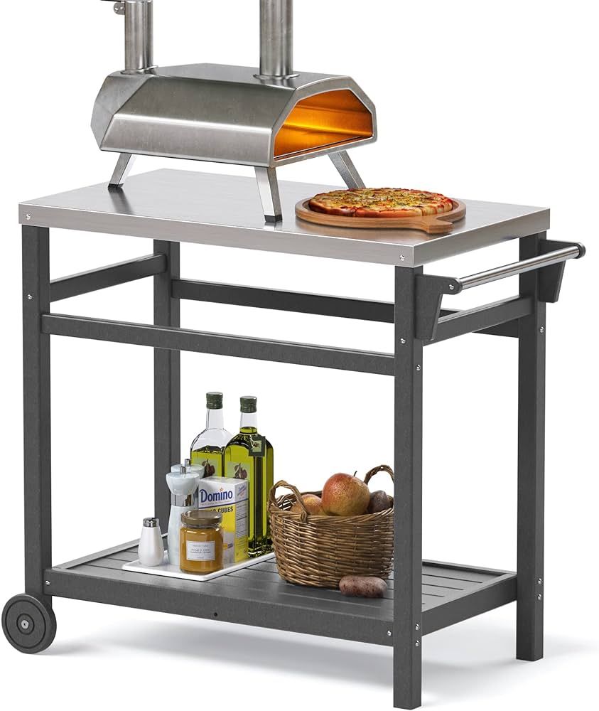 TORVA Outdoor Prep Cart Dining Table for Pizza Oven, Patio Grilling Backyard BBQ Grill Cart(Gray ... | Amazon (US)