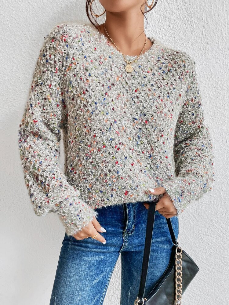 Space Dye Bishop Sleeve Sweater | SHEIN