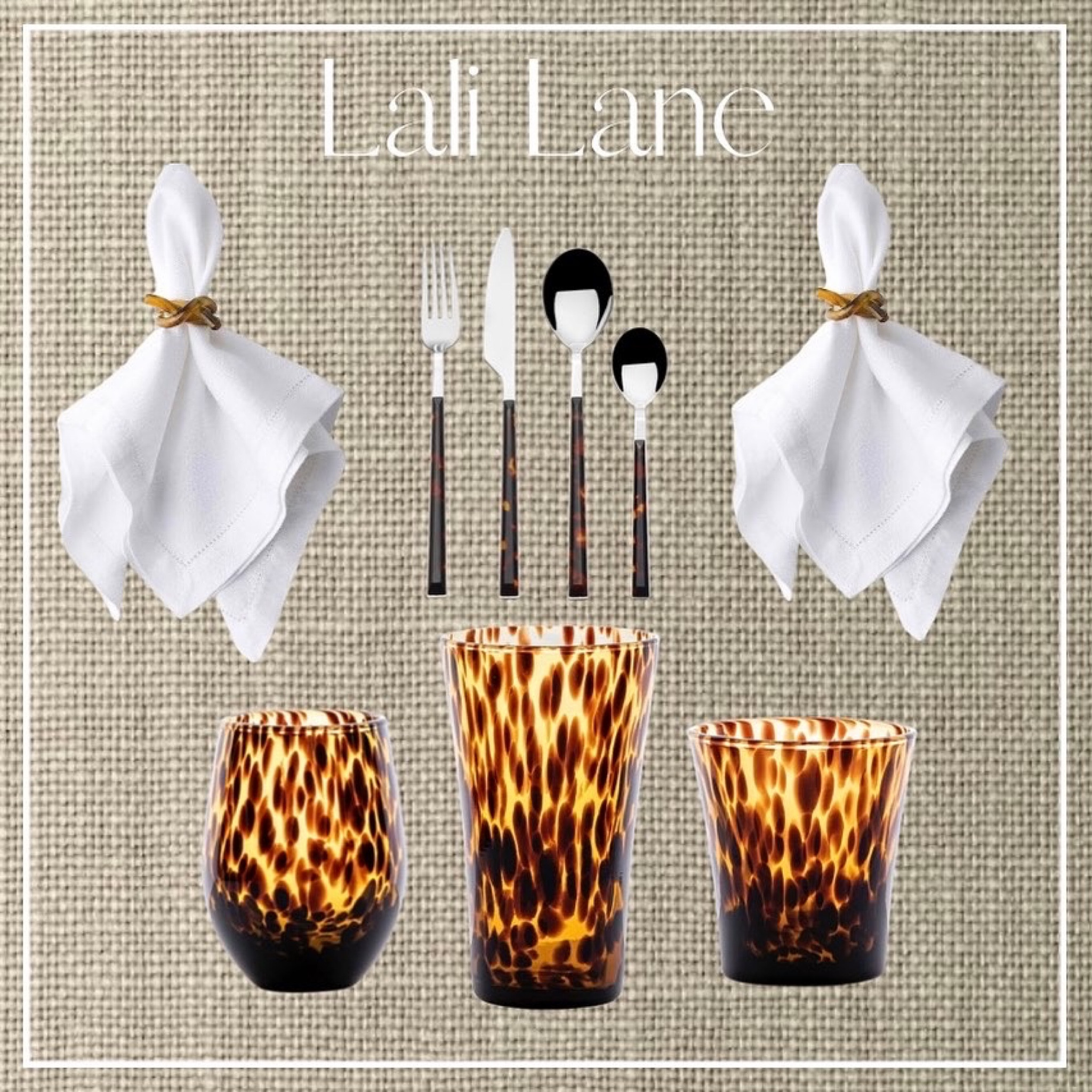 Tortoise shell napkin holders, flatware, stemless wine glasses, drinking glasses

#LTKunder50 #LTKunder100 #LTKhome
