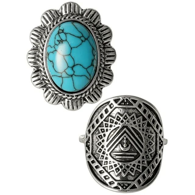 Jessica Simpson Faux Turquoise Stone Ring Set, Set of 2 | Walmart (US)