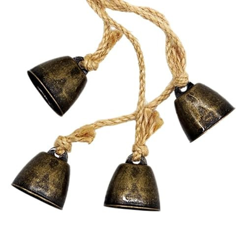 EASTERUP Vintage Handmade Brass Bells Chime- Set of 4 Rustic Decorative Metal Bells with Jute Hanging Rope for Home Decoration - Ideal for Doors, Living Rooms, Gardens and Wall Hanging Decor | Amazon (US)