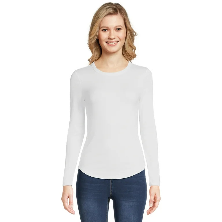 No Boundaries Women's Juniors Ribbed Crewneck Tee with Long Sleeves, Sizes XS-XXXL | Walmart (US)