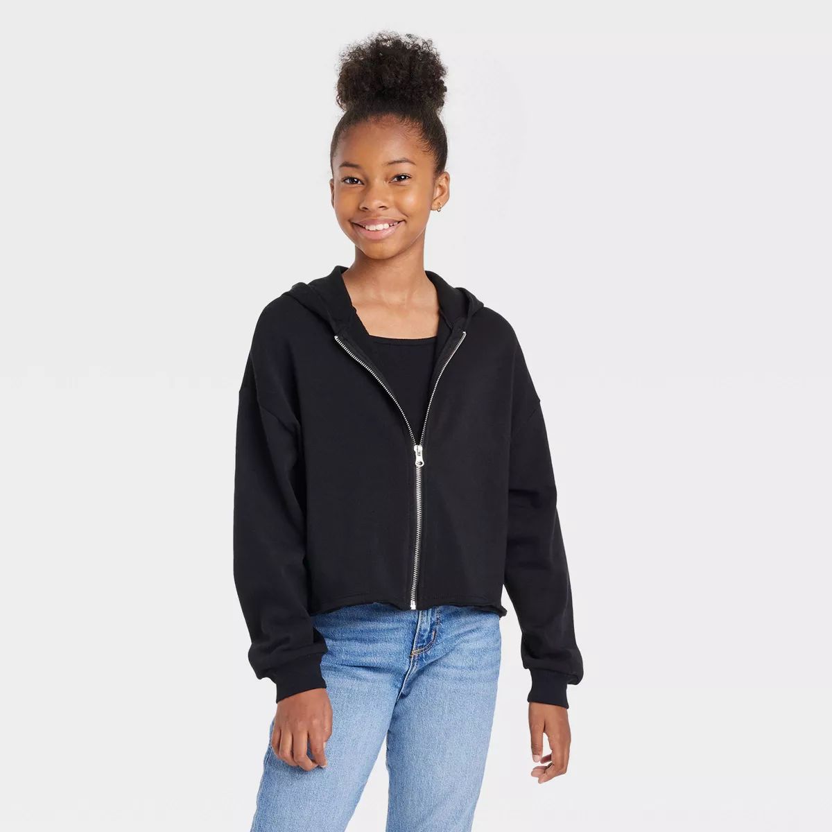 Girls' Boxy Cropped Zip-Up Hoodie Sweatshirt - art class™ | Target