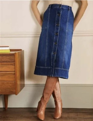 BODEN Topstitch Detail, Button Through Midi Skirt DENIM SIZE 10 Petite   | eBay | eBay UK