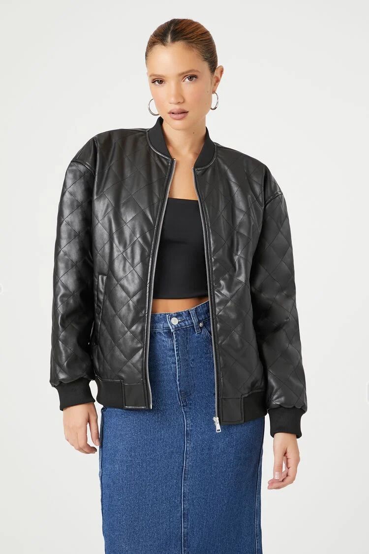 Faux Leather Quilted Bomber Jacket | Forever 21 (US)