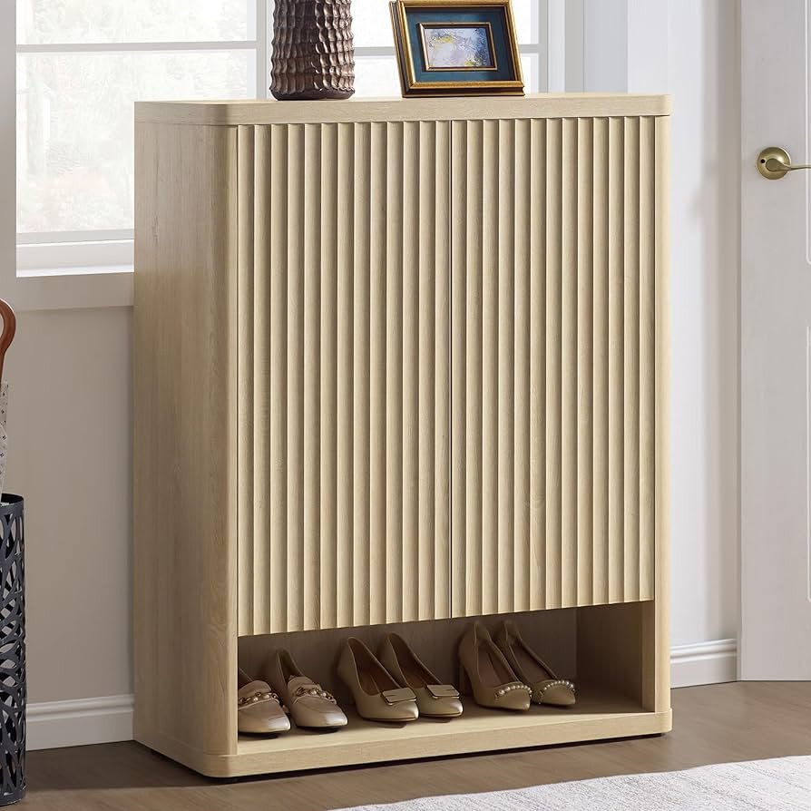 SICOTAS Shoe Cabinet 44 inch Tall Fluted Shoe Cabinet with Doors & 4 Shelves Wooden Large Hidden ... | Amazon (US)