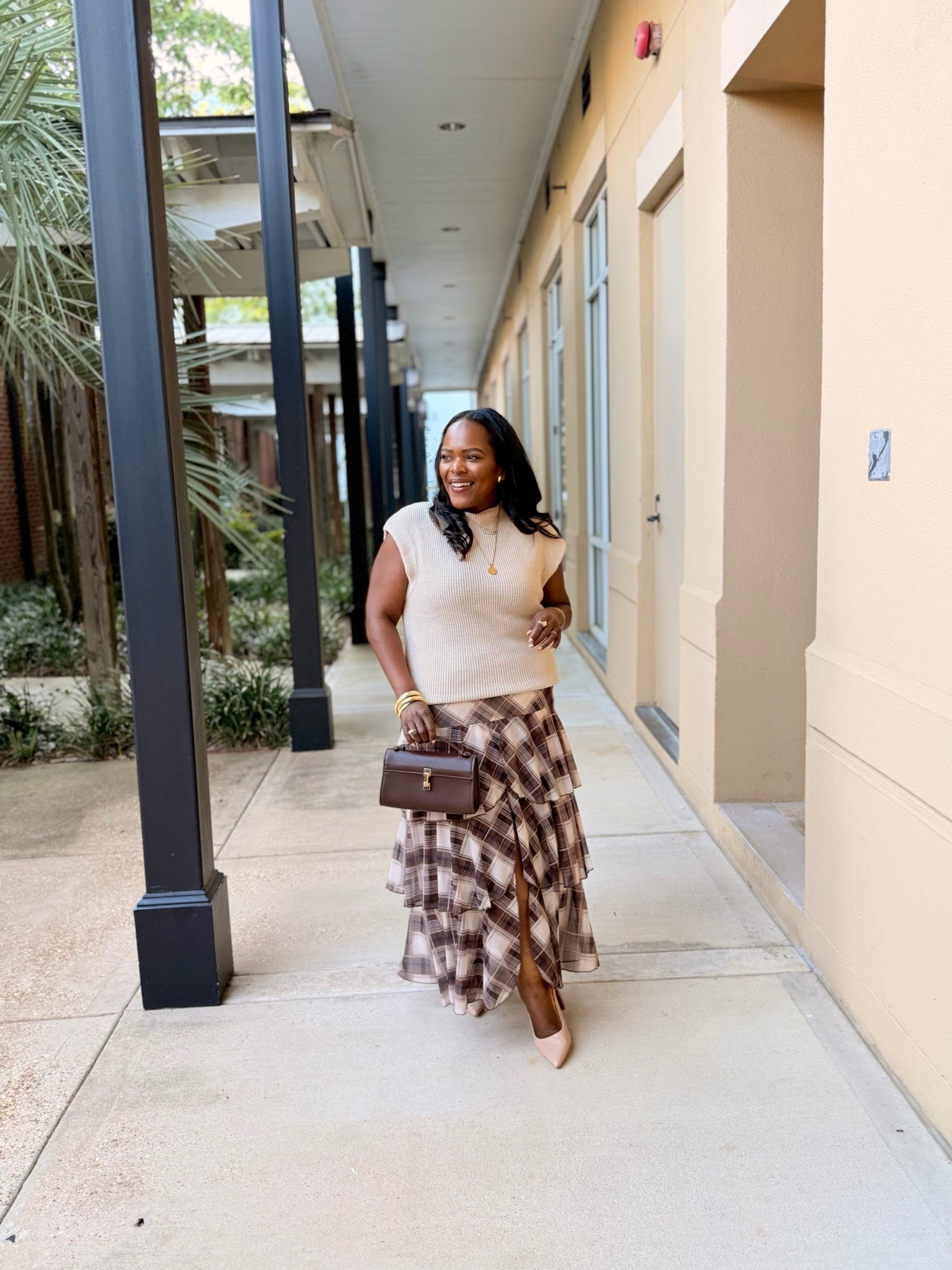 Plaid waterfall ruffle skirt from Amazon? Yes, please! This outfit is giving all the Fall cozies!!! 🍂🤎

#LTKgrwm #LTKMidsize #LTKPetite