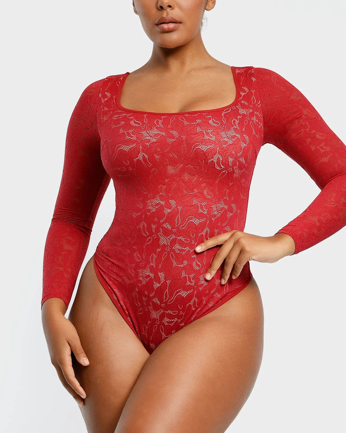 Lace Glamour Leavy Florals Long Sleeve Bodysuit | Shapellx Affiliate Program