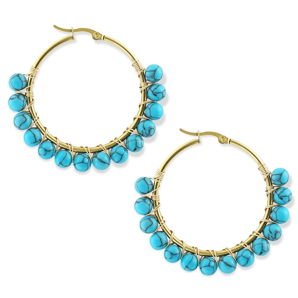 Turquoise Earrings Bead Hoop Earrings Hypoallergenic Turquoise Hoop Western Earrings Handmade Tur... | Amazon (US)
