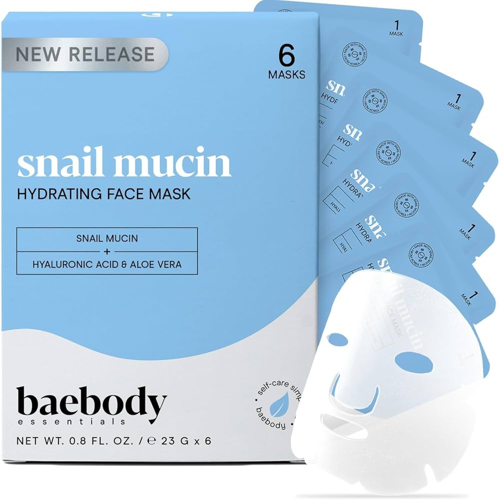 Baebody Snail Mucin Face Sheet Mask (6 pcs) - Anti Aging and Moisturizing Face Mask with Hyaluron... | Amazon (US)