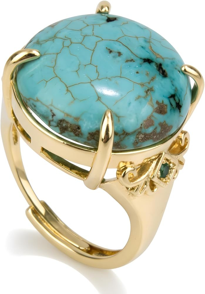 Turquoise Ring, 19MM Natural Turquoise Stone Ring Gold Plated, Bohemian, Adjustable Western Rings... | Amazon (US)