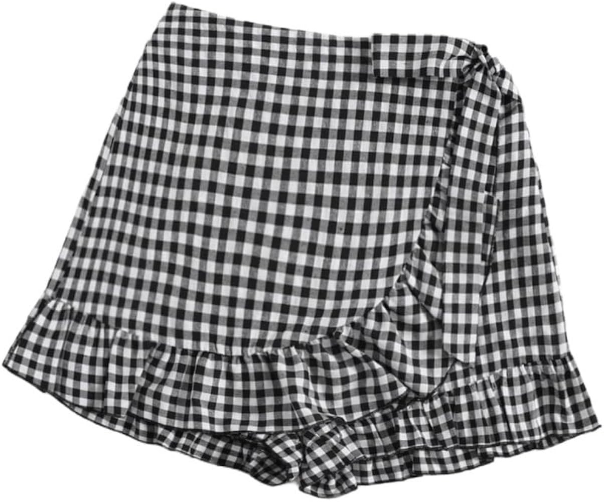 Shorts for Women Summer 2024 Knot Side Ruffle Trim Gingham Skort Trendy Skirt Shorts | Amazon (US)