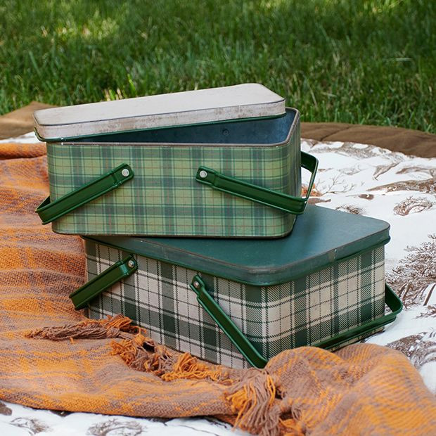 2 Piece Handled Tartan Bin Set | Antique Farm House