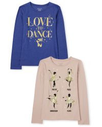 Girls Long Sleeve Glitter 'Love To Dance' And Ballerina Graphic Tee 2-Pack | The Children's Place