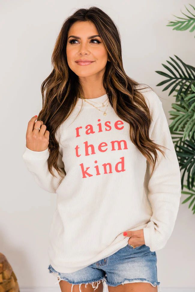 Raise Them Kind Ivory Corded Graphic Sweatshirt | Pink Lily