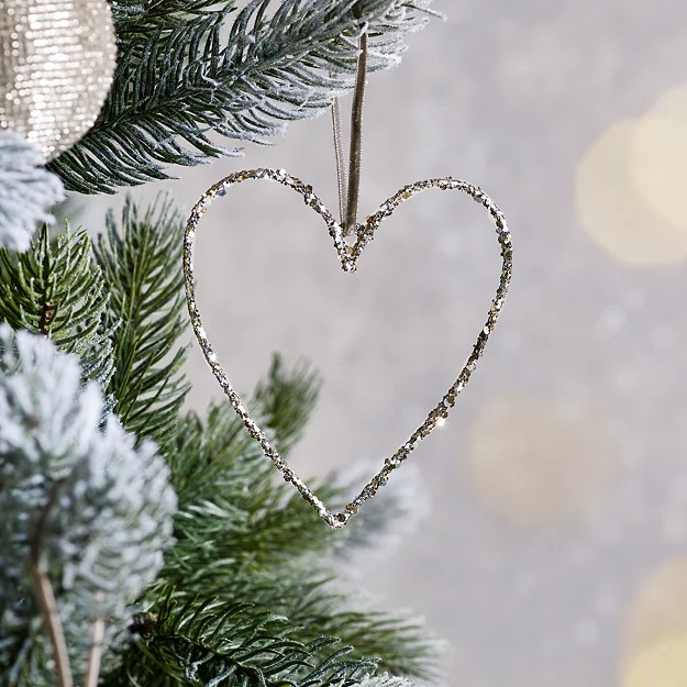 Glitter Heart Decoration – 9.5cm | The White Company (UK)