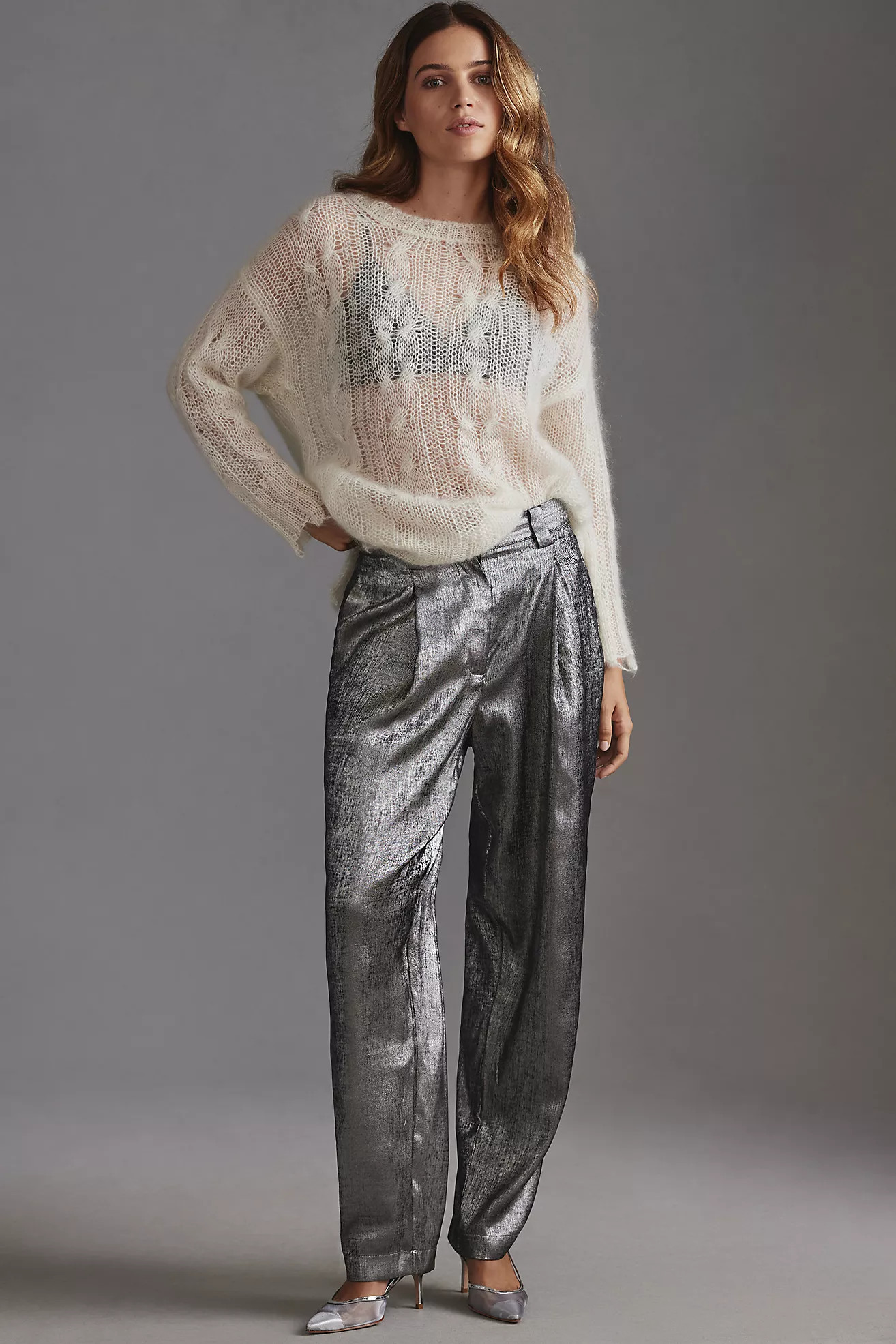 Stella Nova Betty High-Rise Metallic Trousers | Anthropologie (UK)