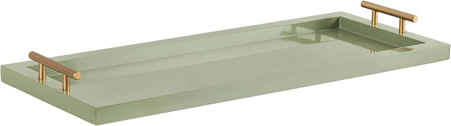 Kate and Laurel Halsey Rectangle Decorative Narrow Tray with Gold Metal Handles, 24 x 10, Green a... | Amazon (US)