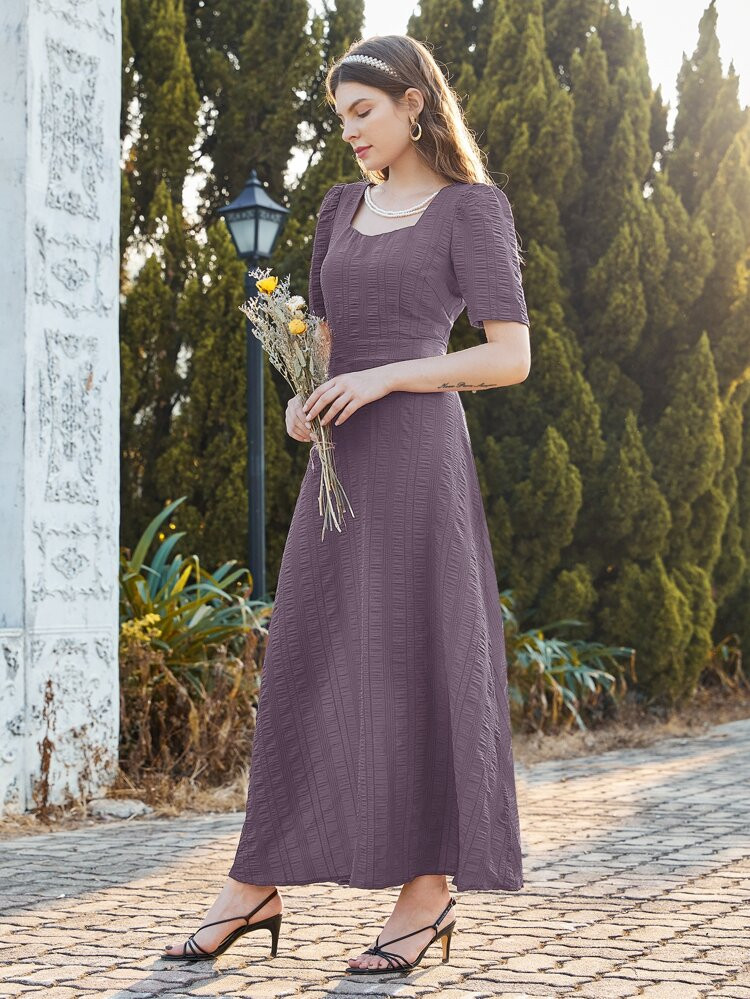 Sweetheart Neckline Puff Sleeve A-line Dress | SHEIN