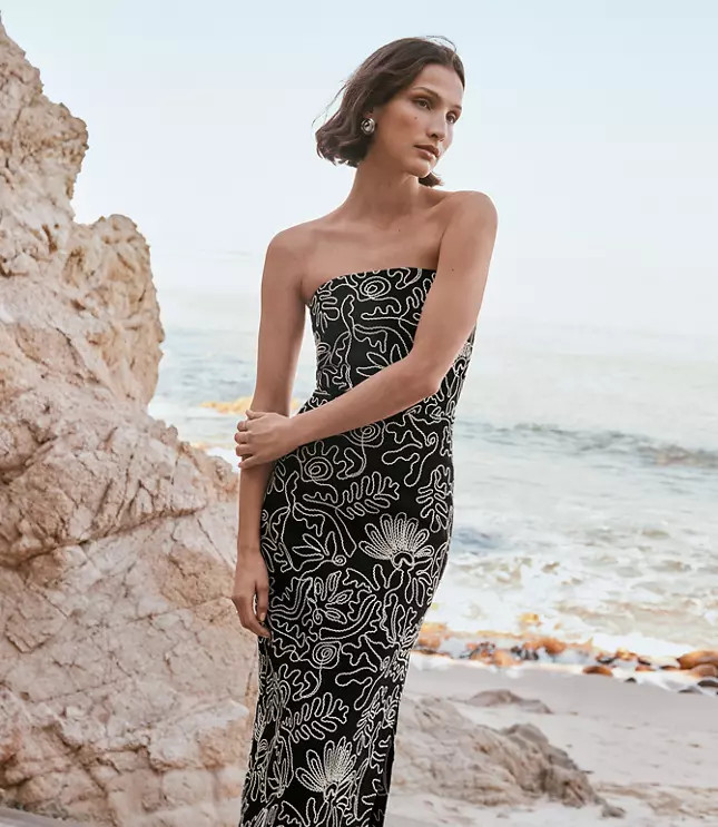 Tropical Strapless Midi Dress | LOFT