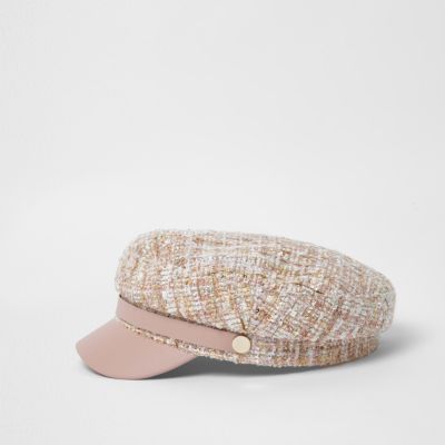 Light pink boucle baker boy hat | River Island (UK & IE)